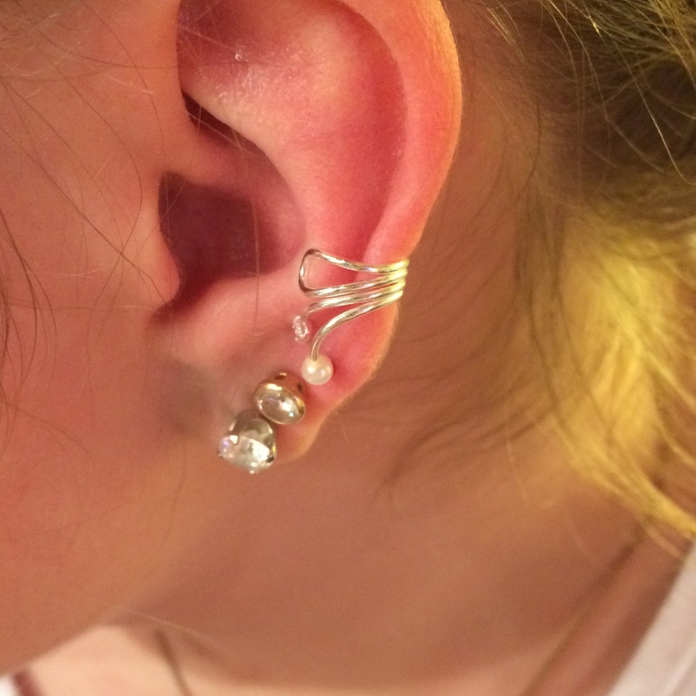 Sterling Silver CZ and Pearl Ear Cuff